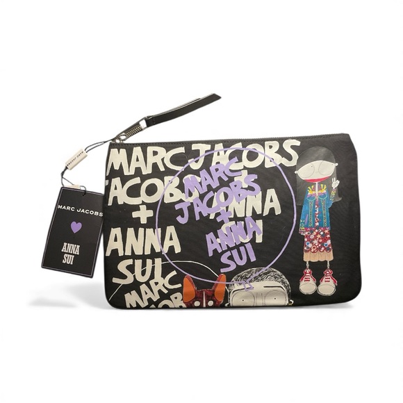 Marc Jacobs x Anna Sui Limited Edition Zipper Pouch Bag Black Whimsical Print